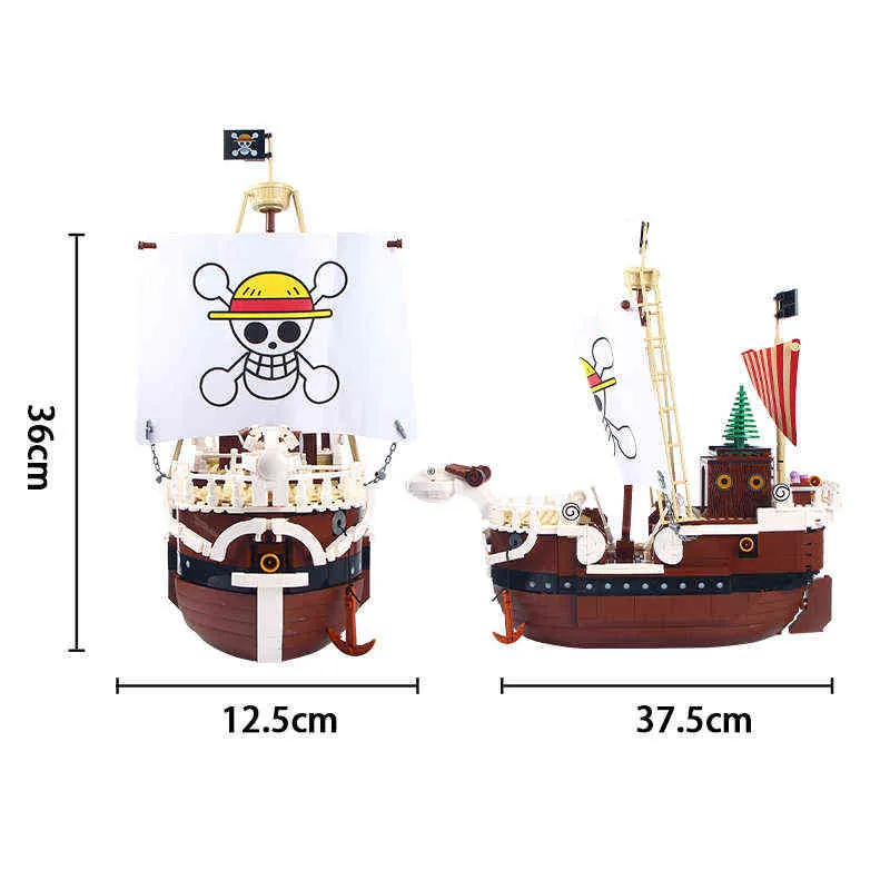 2022 Nuovo Anime One Piece Going Merry Thousand Sunny Modello Building Blocks Kit di mattoni Rufy Zoro Sanji Figure Set Giocattoli bambini Regalo G220524