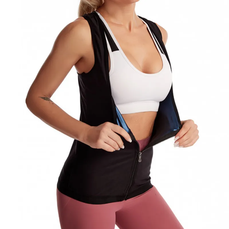 Femmes Sauna Shaper Gilet Thermo Sweat Shapewear Débardeur Minceur Gilet Taille Formateur Corset Gym Fitness Entraînement Chemise À Fermeture Éclair 220702