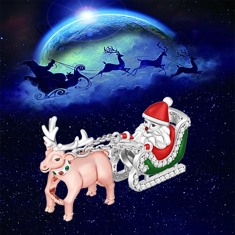 925 Sterling Silver Christmas Collection Charm Santa Claus Bead DIY لسوار Pandora