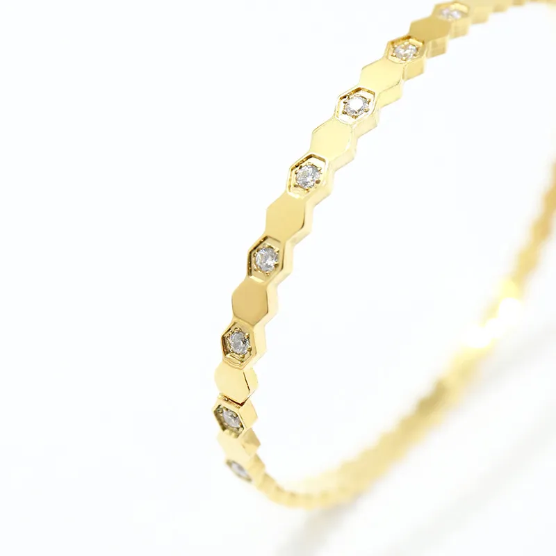 Nova pulseira hexagonal de cristal brilhante feminina pulseira de aço titânio pulseiras inteiras de alta qualidade não fade7545892