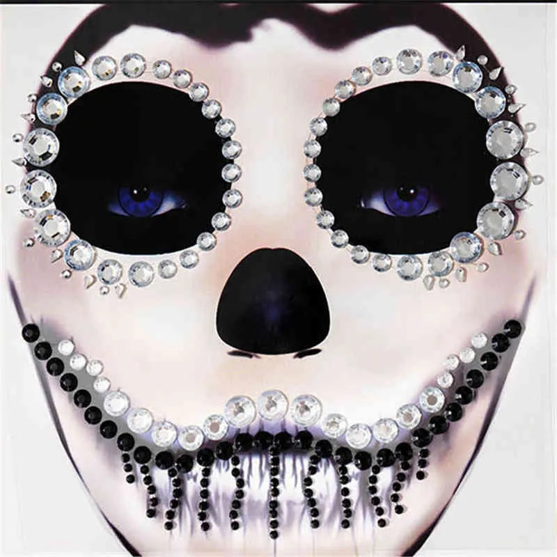 NXY Tijdelijke Tattoo 1 Stks Halloween Body Art Make Party Festival Skull Bone Face Jewel Sticker voor Carnival Night Clubbing Holiday Gift 0330