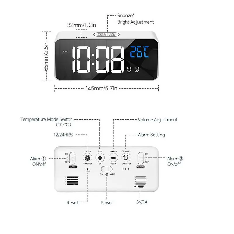 Rechargeable Digital Alarm Clock Voice Control Snooze Night Mode Table Clock Music Electronic LED Clocks Despertador Digital 220623