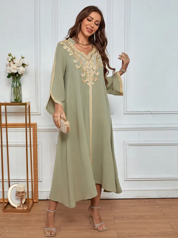 Весеннее лето Roken Jalabiya Dubai Abaya Платье для женщин Рамадан Ид Марокканский Турция Арабский мусульманский Ислам 220812