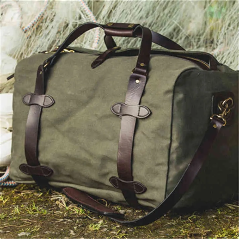 Quality Canvas duffel Bag Oil Wax Canvas Large Capacity Self Driving Tour Portable Travel Anti Splash Men's Handbag 220617
