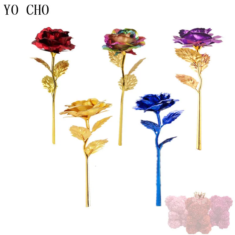 Yo cho cor artificial cor 24k rosa dia dos namorados caixa de presente dourado plaou Flowers férias de férias presentes para festa de casamento decoração 220429