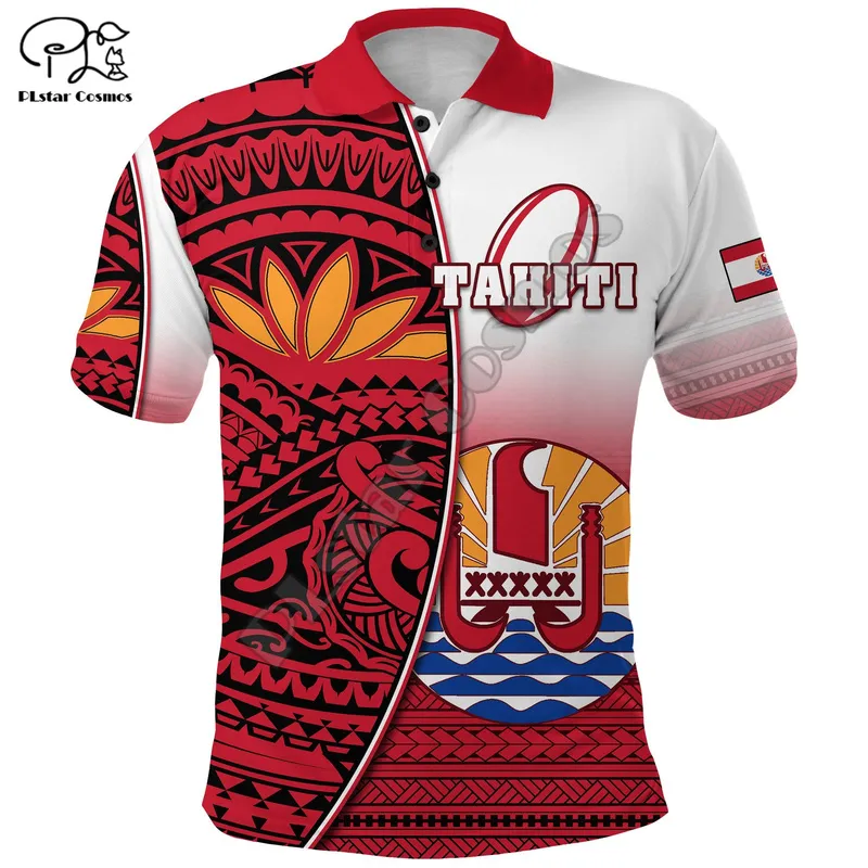 French Polynesia Tahiti Tribal Culture Retro Tattoo Custom Text 3DPrint Men Women Summer Polo Shirts Streetwear Short Sleeves A2 220706