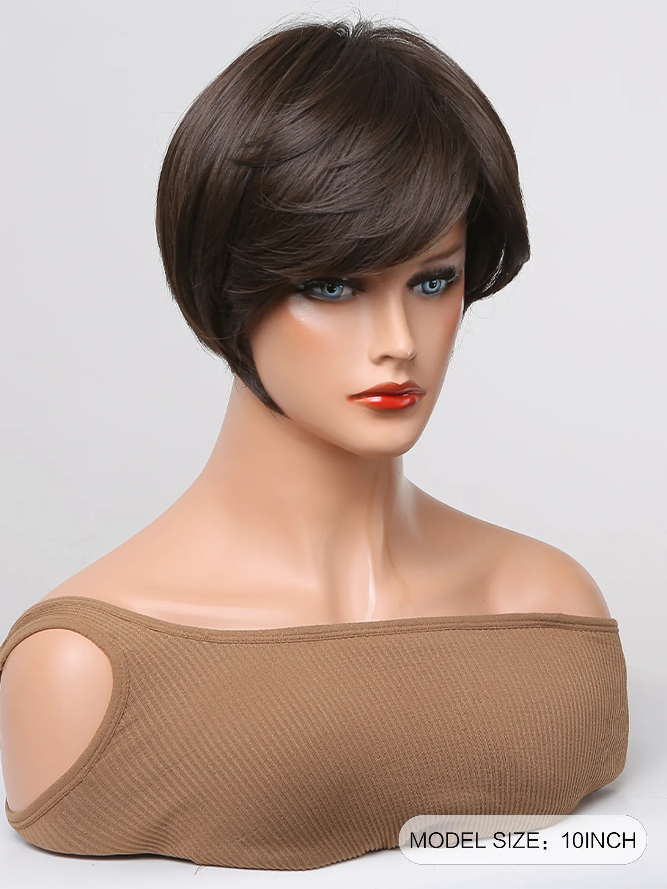Perucas sintéticas curtas perucas naturais marrons escuras com franja para mulheres cosplay diariamente partido pixie cortado perucas de alta temperatura fibrefactory direto