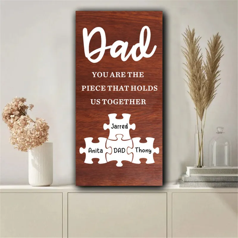 Puzzle personalizzato la festa del papà Targa in legno Decor Famiglia personalizzata Nomi bambini PAPÀ PAPA Cartelli soggiorno Wall Art 220623