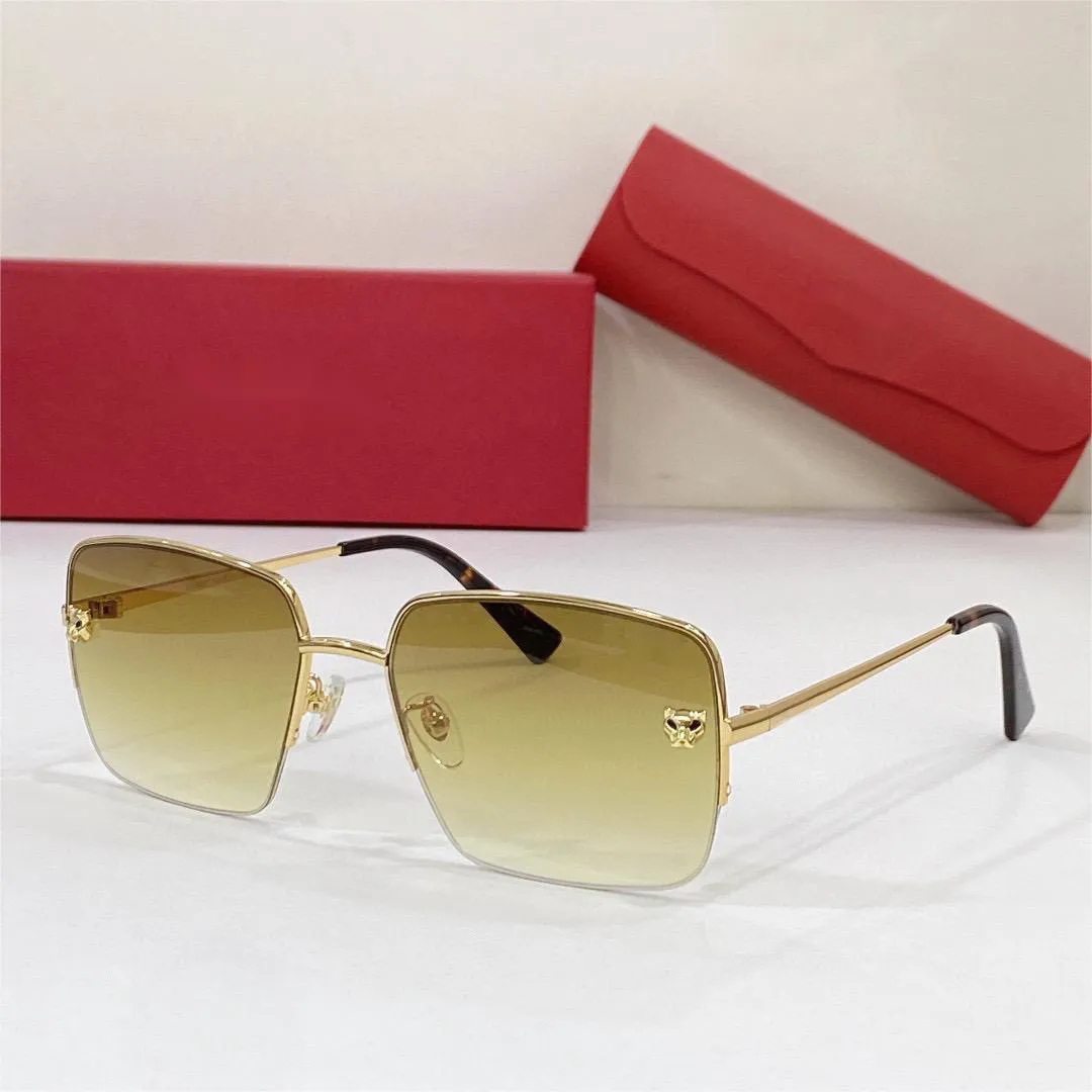 Gold Carti Square Man Sunglasses Women Fashion Eyewear Lopard spolaryzowane antykitarne lekkie soczewki UV Powłoka metalowa śruba ramy Designe342M