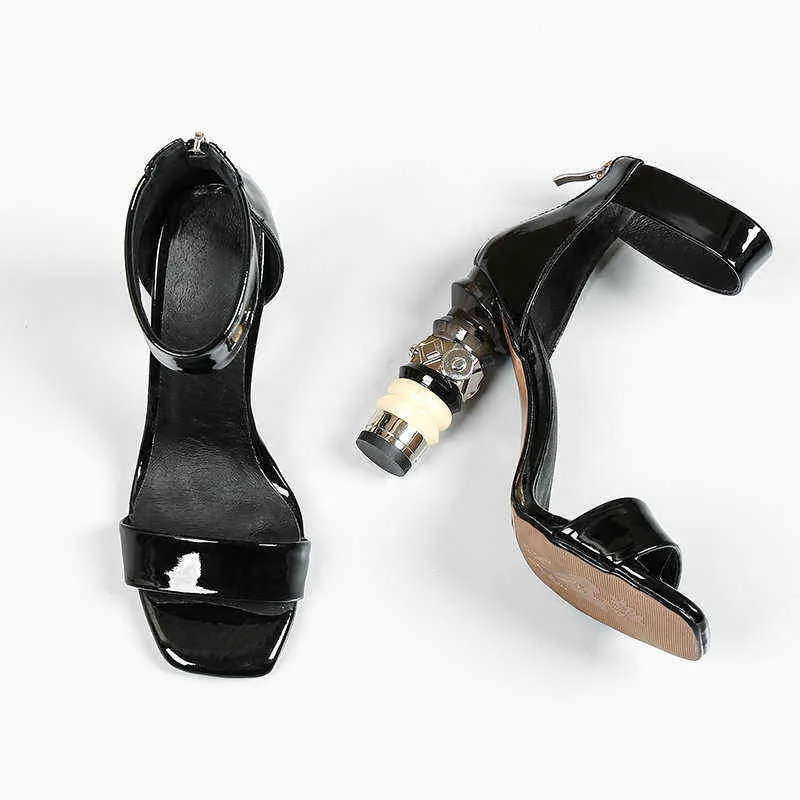 Chaussures habillées Salu Classics Sandales Super High Square Heels Black Pearl Boucle Sangle Cuir Véritable Mariage Femme Taille 10 11 12 220318