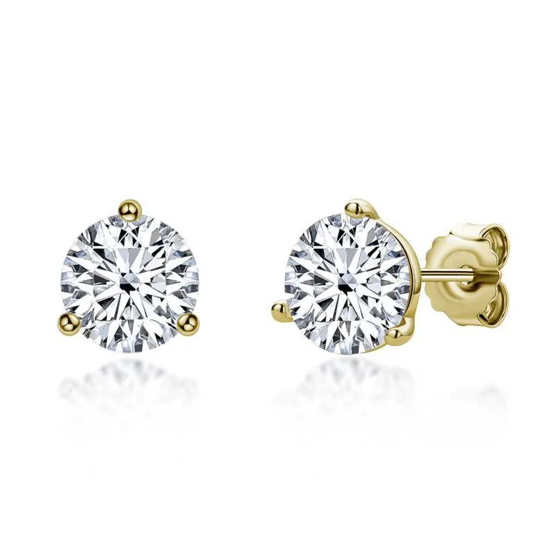 스터드 2 캐럿 D 컬러 Moissanite Diamond Earrings Yellow Gold 925 스털링 실버 여자 여자 패션 스터드 effi22303o