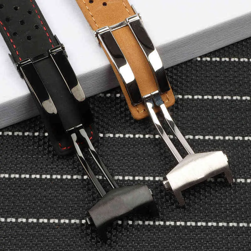 Bande en cuir de vache de 22 mm pour la série Carrera Men Band Strap Bracelet Bracelet Boucle pliante H2204192478012