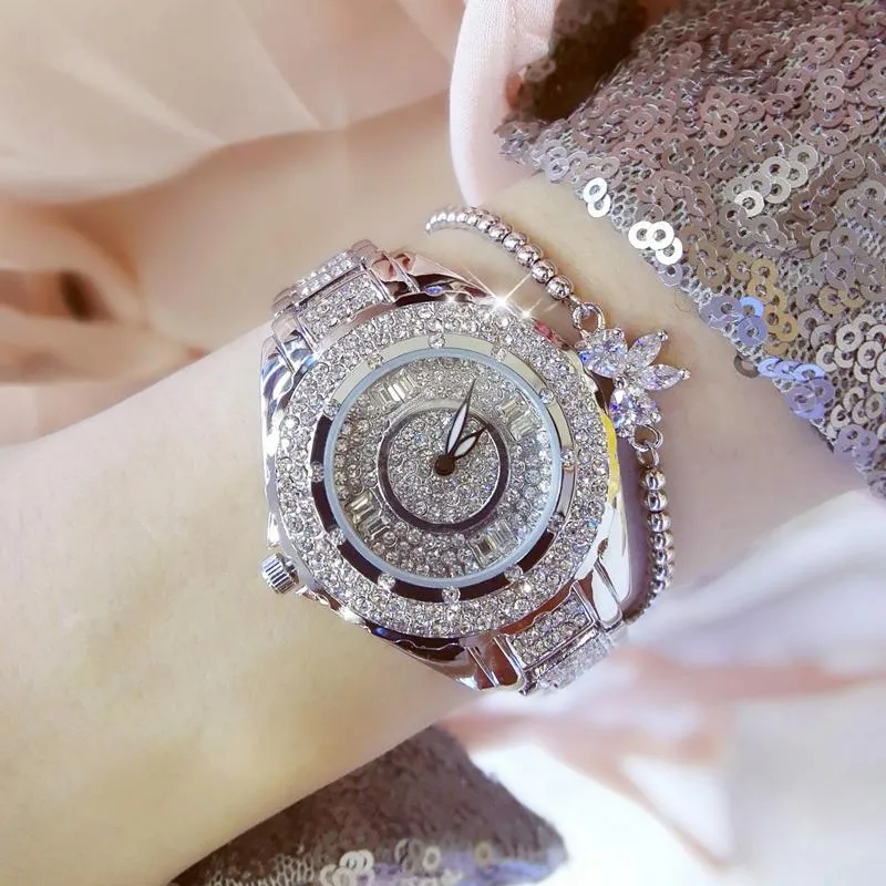 Montres-bracelets Femmes Montres Lady Diamant Pierre Robe Montre Or Argent En Acier Inoxydable Rhineston Montre-Bracelet Femme Cristal WatchWri247n