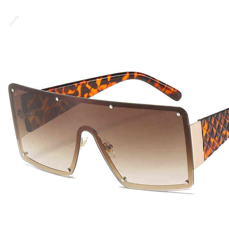 Oversized Square Sunglasses Women 2021 Fashion Metal Frame Vintage Sun Glasses Men Shades Retro Gradient Visor Zonnebril Dames Y22348a