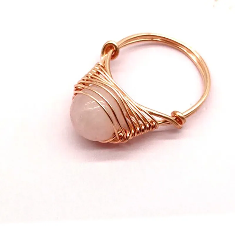 Hand Wire Wrap Mineral Rings Natural stone Pink Quartz Ring women fashion jewelry gift