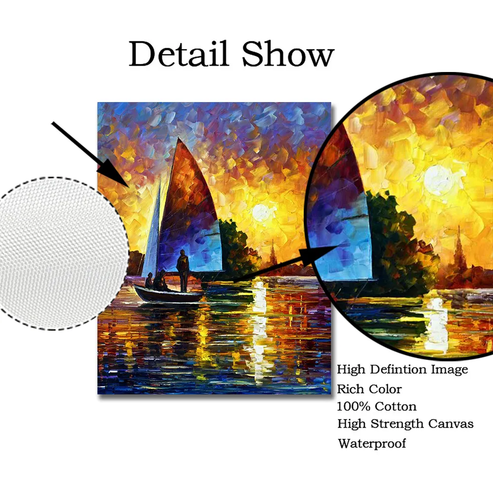 Klassisk landskap duk affisch och tryckt solnedgång båtoljemålning väggkonst bild vardagsrum inre väggmålning