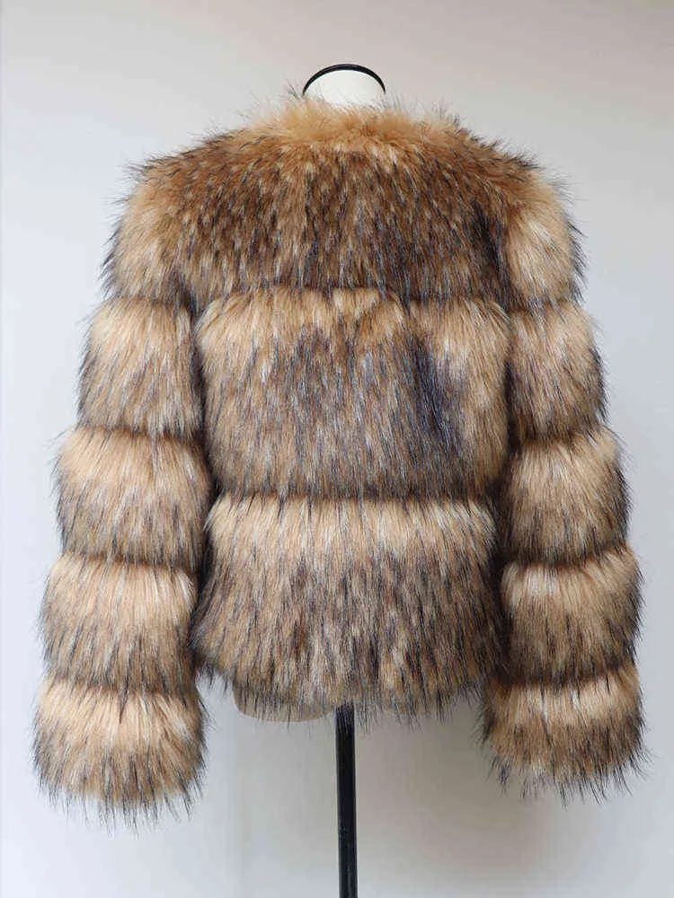 Hjqjljls 2022 Kış Kadınlar Moda Sahte Rakun Kürk Mağaza Lüks Kısa Kısa Kısa Kürk Kürk Ceket Dış Giyim Kadın Bulanık Palto Palto T220716