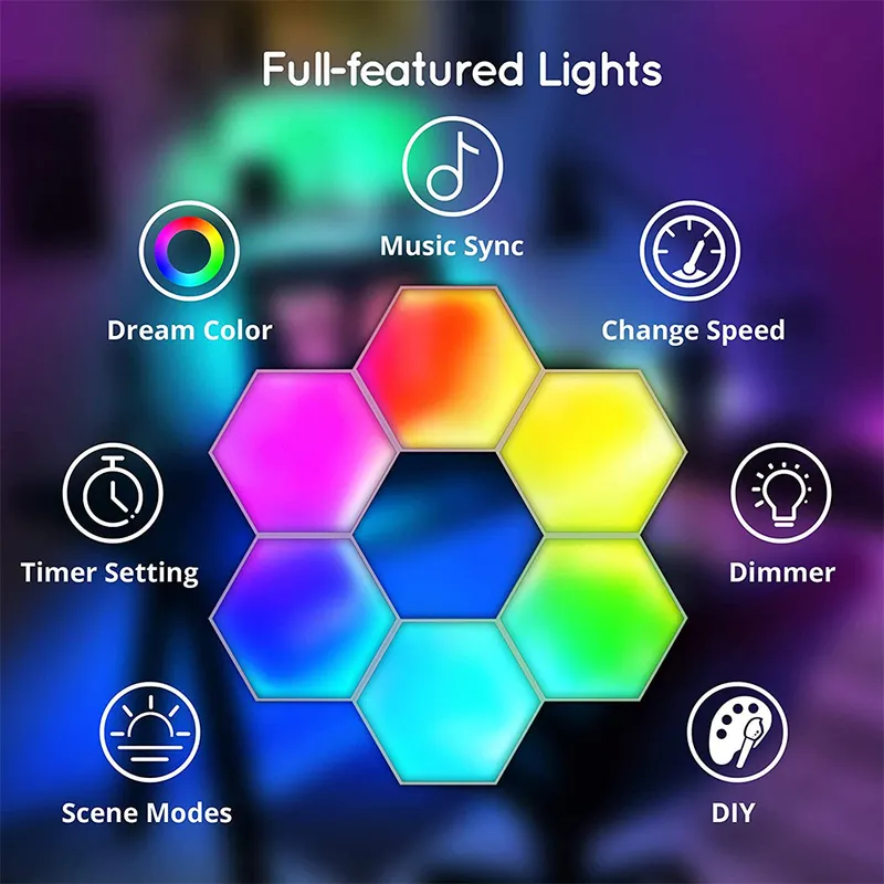 RGB Bluetooth LED Hexagon Light Внутренний настенный светильник APP Remote Control Night Light Компьютерная игровая комната Спальня Прикроватное украшение 220504