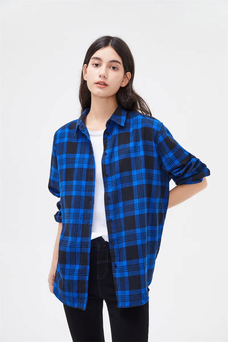 Spring Autumn Tops Women Plaid Shirts Loose Oversize Blouses Casual Flannel Female Top Long Sleeve Men shirts Blusas 220407