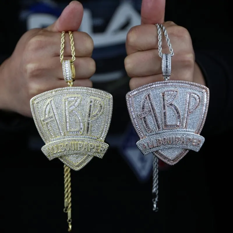 Chains 2022 Iced Out Full Bling Cubic Zirconia Baguette Initial Letters ABP Charm Pendant Necklace For Hip Hop Men Fashion Punk Je218K