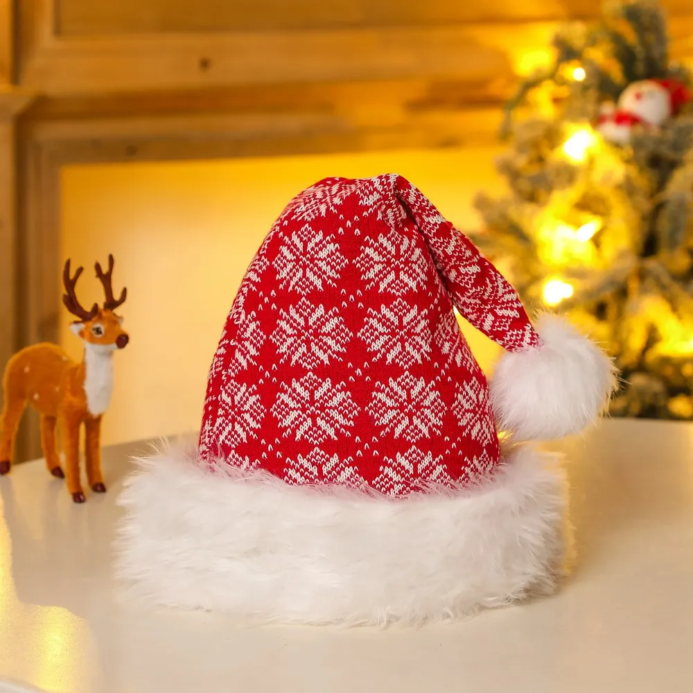 Rote Weihnachtsmütze aus weichem Plüsch, gestreift, Schneeflocken-Hüte, Weihnachtsmann, Cosplay-Kappe, Kinder, Erwachsene, Weihnachtsfeier, Dekoration, Kappen TH0091