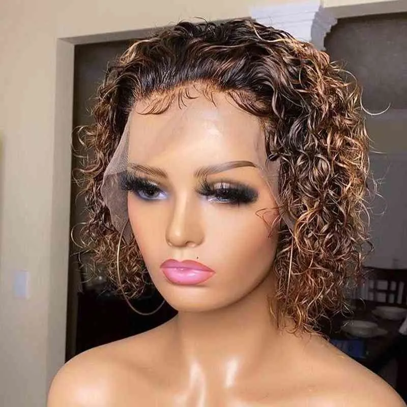 Podkreśla Pixie Cut Bob Poster -Fael Lace S for Black Women Brazilian Brueless Ombre Curly Short Human Hair 220713