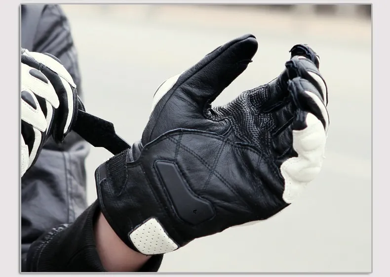 Gants de moto noir en cuir véritable moto blanc Road Racing Team Gant hommes été hiver 220622
