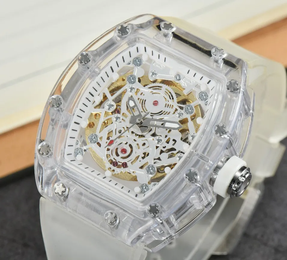 New Aaa Watch Fully Automatic Mechanical 8009 Movement Brand Wristwatches Rubber Strap Business Sports Transparent Watch Imported 213S