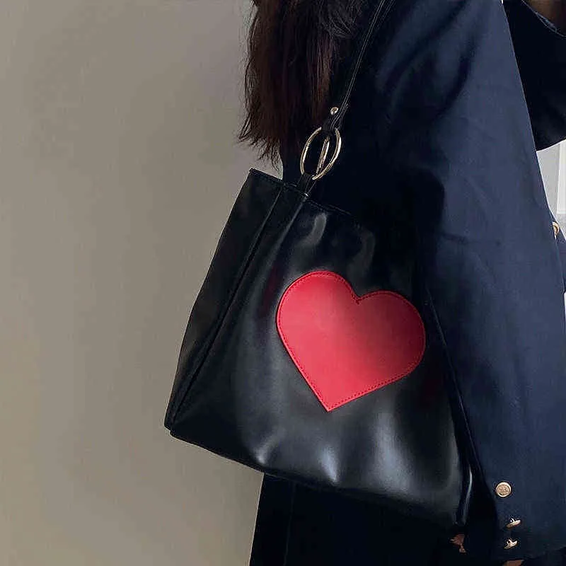 Akşam çantaları harajuku kawaii omuz kadın Japon sevimli kalp lolita tote bayanlar çanta 2022 Zipper ile büyük alışverişçi 220630