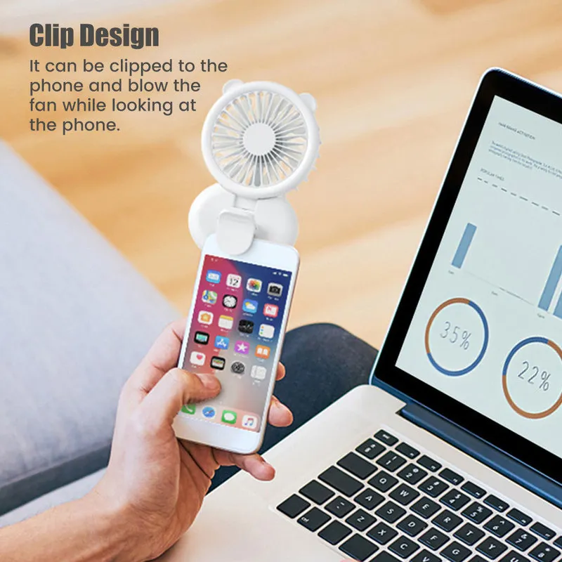 Zomer mini Portable Fan Office Desktop Telefoon Clip 3 Speed ​​Verstelbaar Ruisloze opvouwbare handheld USB Oplaadbare nek 220505