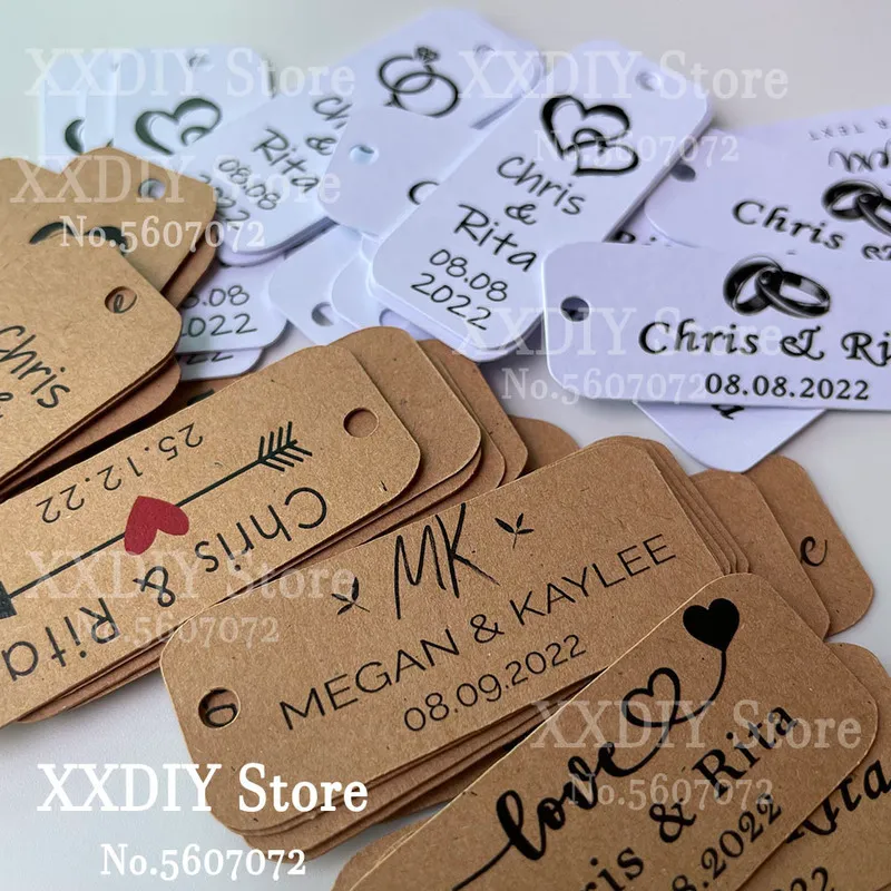 90180 Stück Hochzeitsbevorzugungen, Mini-Kraftpapier, personalisierbar, mit Namen, Datum, Dankeschön-Tags, Hochzeit, Party, Dekoration, Gastgeschenke 220613