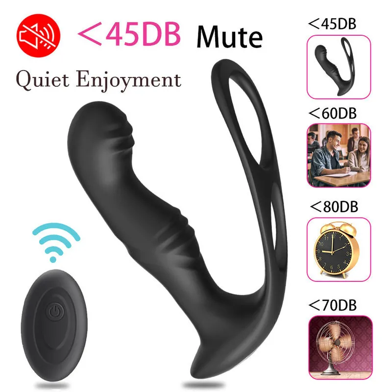 Anal Toys Male Prostate Massage Remote Anal Vibrator 10 Speeds Delay Ejaculation Cock Ring Testis Stimulate Anus Plug Butt Adult Sex Toys 220914