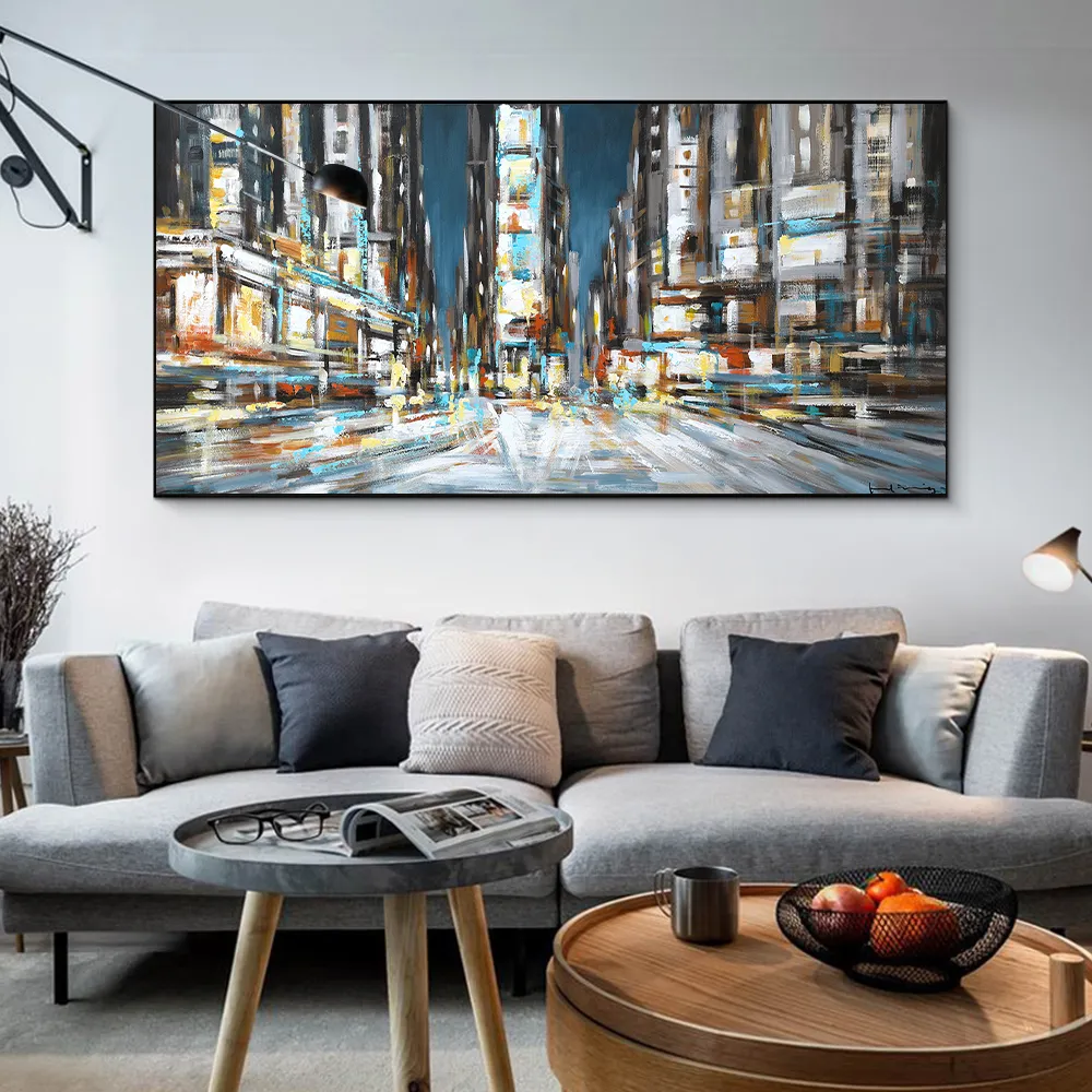 Pintura al óleo de edificio moderno abstracto, impresión en lienzo, imagen de paisaje nórdico, arte de pared, impresiones en lienzo, póster para decoración de pared del hogar