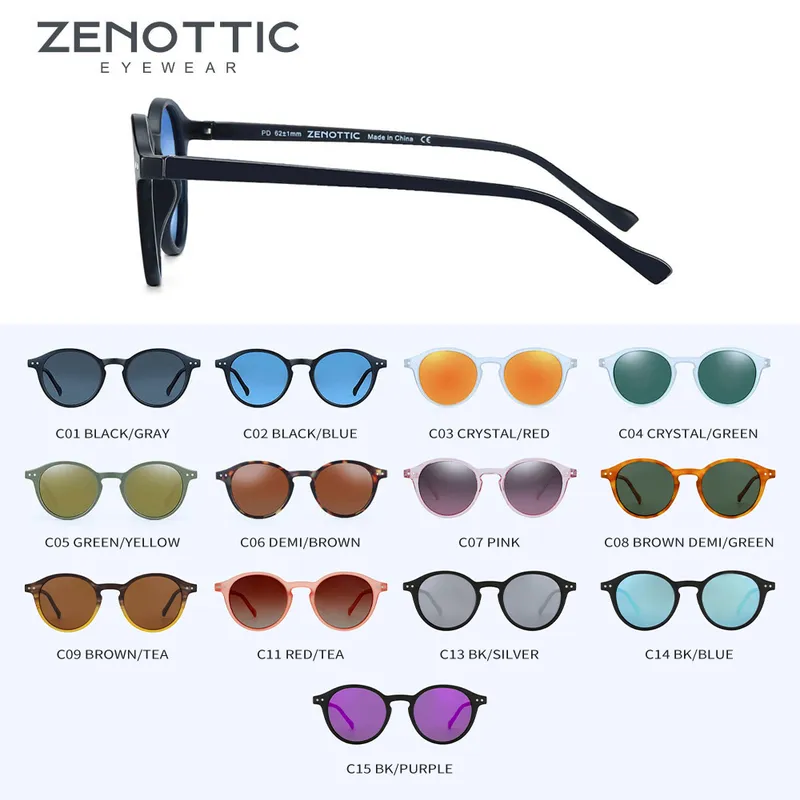 ZENOTTIC Occhiali da sole polarizzati retrò Uomo Donna Vintage Piccola montatura rotonda Occhiali da sole Lenti UV400 Occhiali Shades Eyewear 220725