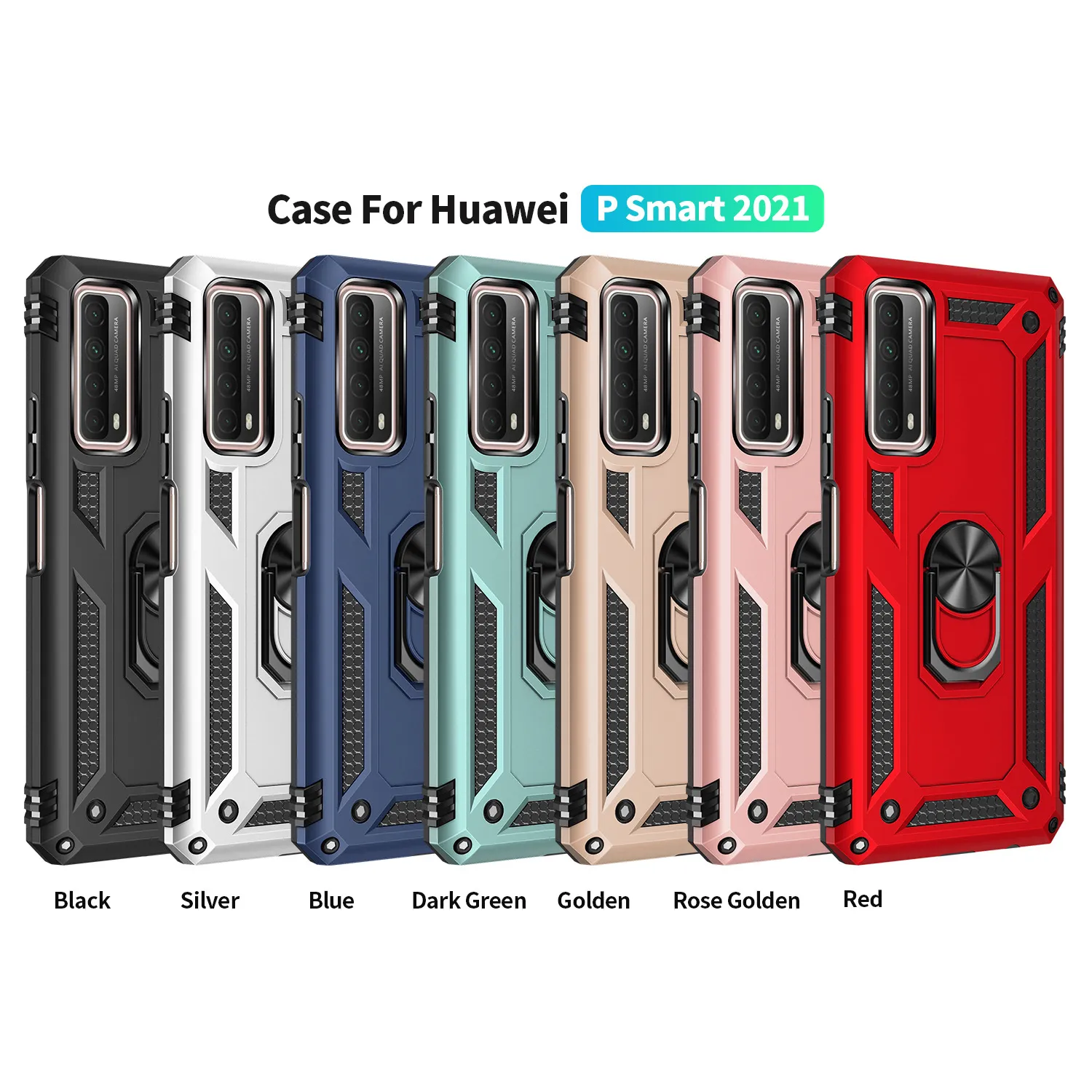 Armor Phone Cases For Huawei P Smart 2019 2020 2021 P30 P40 Lite Mate 30 40 Pro Plus Car Magnetic Holder Cover Ring Bracket