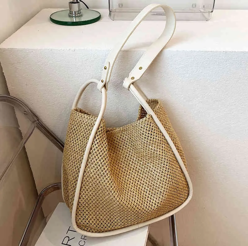 Handbags Straw women's large capacity 2022 new woven shoulder high texture Tote Bag