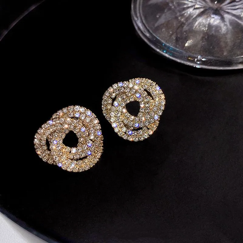 Элегантные серьги-гвоздики со стразами и кристаллами в геометрическом стиле для женщин, круги вокруг больших ювелирных изделий для свадебной вечеринкиStud274e