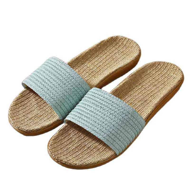Suihyung Women Summer Shoes 2021 Ny unisex lin tofflor bekväma platta avslappnade bilder damer inomhus flip flops kvinnliga sandaler g220518