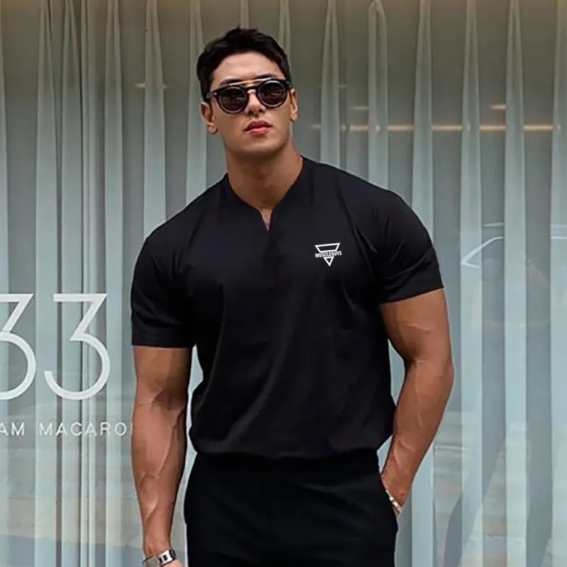 Hommes Formation Mode Manches courtes Fitness Tshirt Coton Vêtements Bodybuilding Casual Sports Running Col V T-shirts 220420