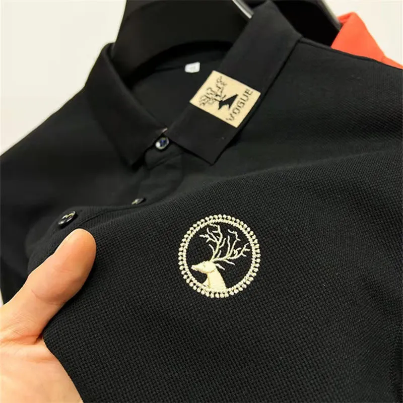 High end 100 cotton polo shirt men s short sleeve brand deer head embroidery T shirt summer Lapel loose casual fashion top 220614