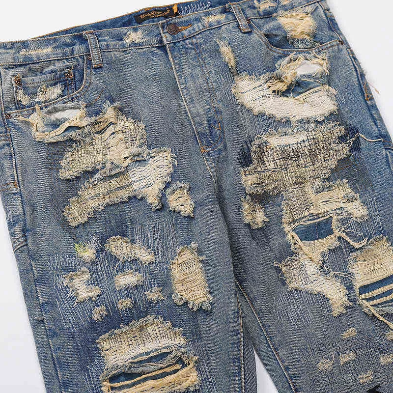 Hip Hop Hole Damage Straight Jeans Men Women Good Quality Vintage High Street Casual Cowboy Pants T220803