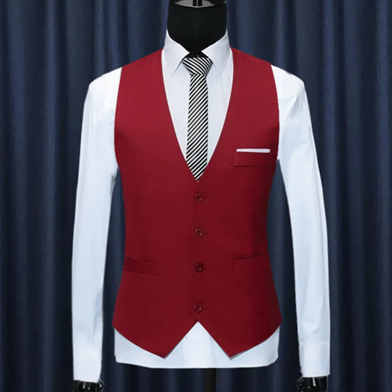 Mode Männer Westen Weste Einfarbig V-ausschnitt Ärmellose Knöpfe Blazer Plus Größe Formale Business Jacke Westen 220705