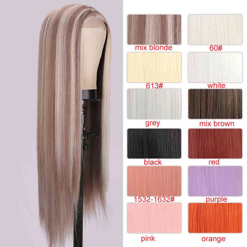 Выделите синтетические парики длинная прямая коричневая смесь блондинки для женщин Средняя часть 613 60 Черный фиолетовый оранжевый парик 220622