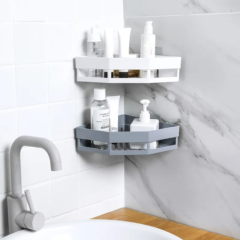 Bathroom Shelf Baske Triangular Adhesive Storage Rack Holder Kitchen Home Decor Corner Shower Accessorie 220527