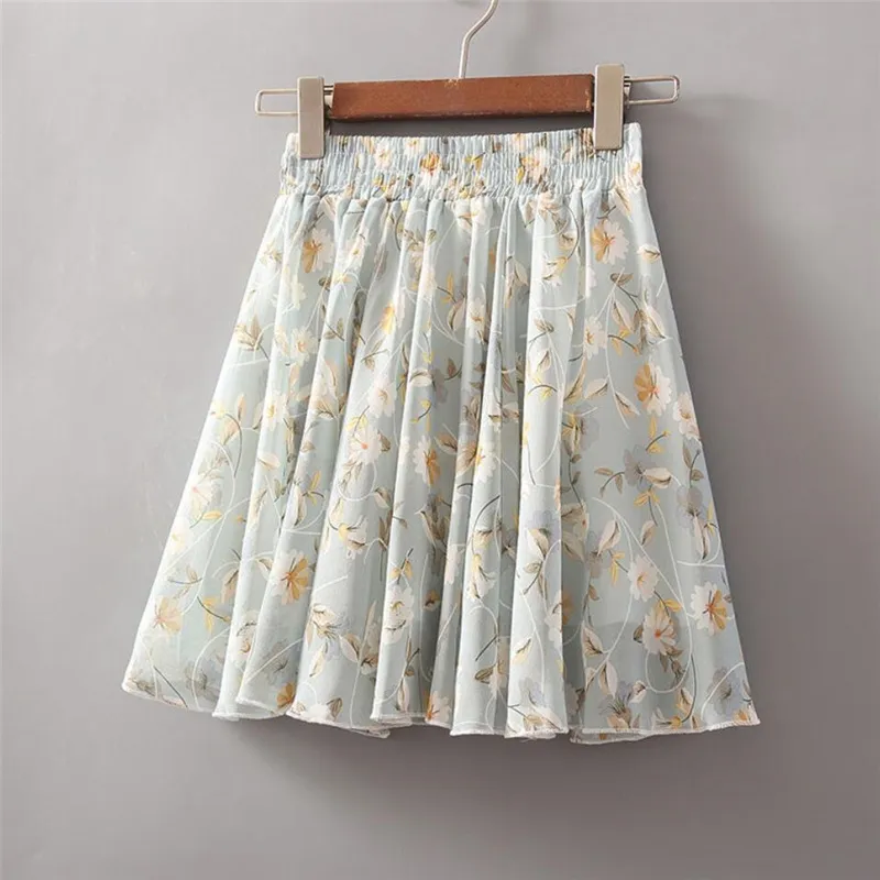 Summer Korean Women High Waist Chiffon Mini Skirt Sweet Ladies Elastic A-line Umbrella Shorts s Big Swing Short 220509