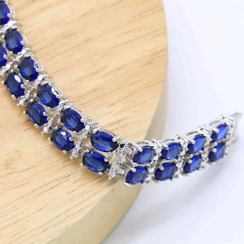 Bracelete de prata semi-precioso azul 925 para mulheres jóias de aniversário de casamento