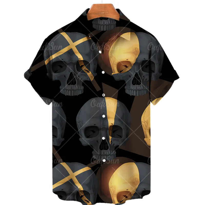 قميص طباعة الجمجمة 3D رعب هاواي قميص طية صدر طية واحدة