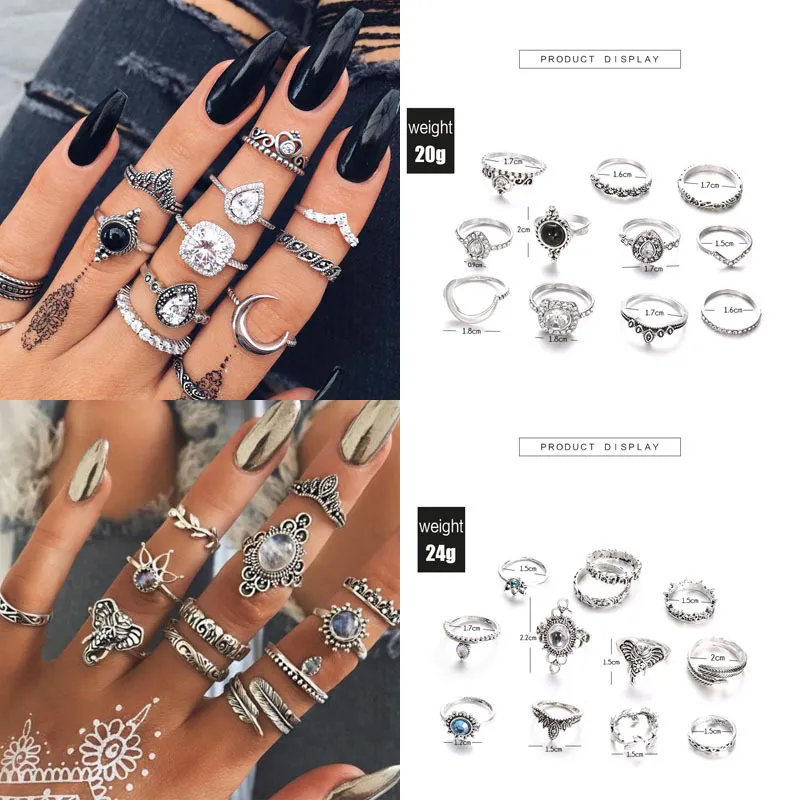 30 Styles Modaya Dönüştüren Boho Midi Knuckle Halkası Kadınlar İçin Seti Kristal Geometrik Parmak Yüzük Moda Bohem Takı 220719