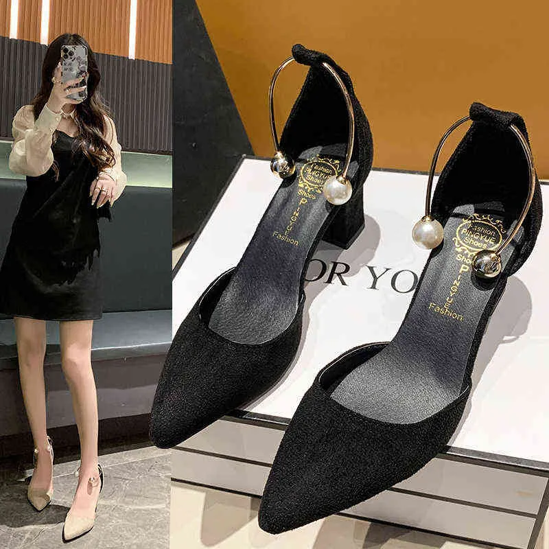 Shoes women 2021 new spring and autumn Korean ladies pointed pearl buckle small fresh stiletto high-heeled shoes. G220527