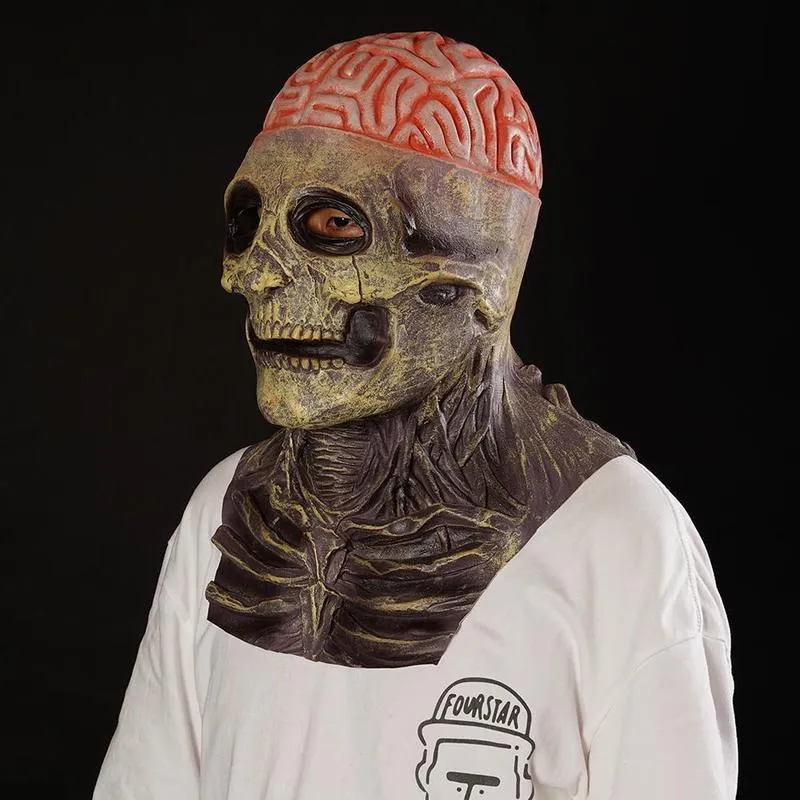Gruselige Totenkopf-Maske, magische Kappe, Horror, blankes Gehirn, Zombie-Latexmaske, Halloween-Party, Maskerade, Cosplay, schreckliche Vollgesichts-Kopfbedeckung 22079530759